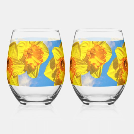 Verre À Vin Sans Pied Groupe de Daffodils Médaille d'or Fleurs (Recto)