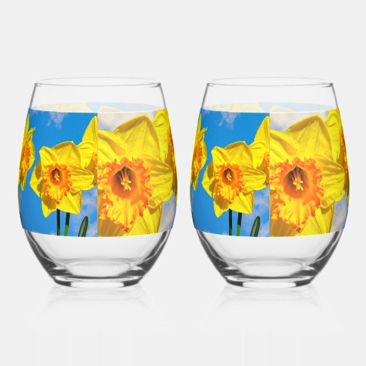 Verre À Vin Sans Pied Groupe de Daffodils Médaille d'or Fleurs (Droite)