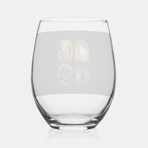 Verre À Vin Sans Pied Halloween Gothique Fenêtre Fantôme Citrouille Chat