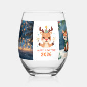 Verre À Vin Sans Pied happy new year 2026 fox & reindeer (Recto)
