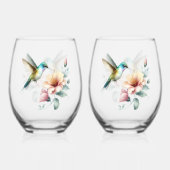 Verre À Vin Sans Pied Harmonie des colibris avec un Hibiscus élégant (Verso)