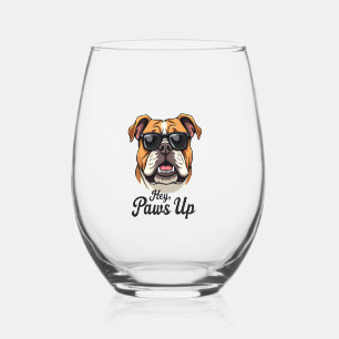 Verre À Vin Sans Pied Hé Paws Up Bulldog Vintage avec Lunettes de Soleil