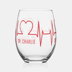 Verre À Vin Sans Pied Heart EKG nom personnalisé
