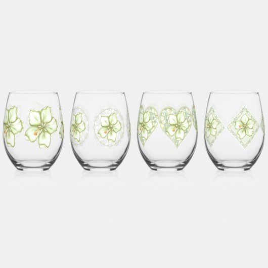 Verre À Vin Sans Pied Hibiscus & dentelle BLANC (Recto)