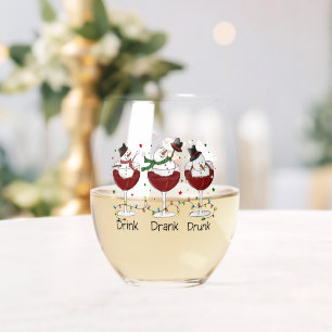 Verre À Vin Sans Pied Hilaire "Boire, Boire, Drunk" Snowman et vin