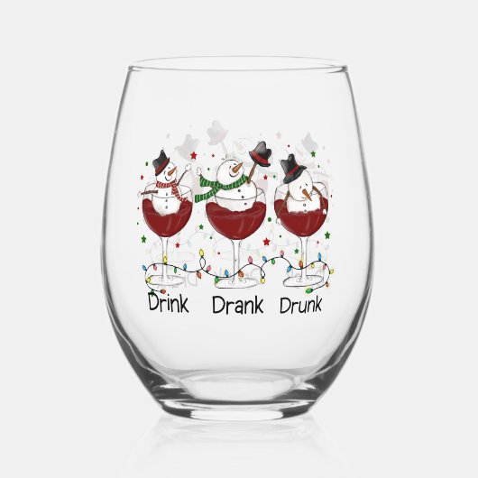 Verre À Vin Sans Pied Hilaire "Boire, Boire, Drunk" Snowman et vin (Recto)