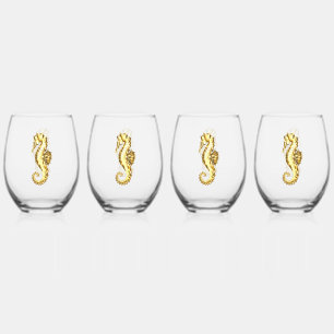 Verre À Vin Sans Pied Hippocampe Polygonal Or