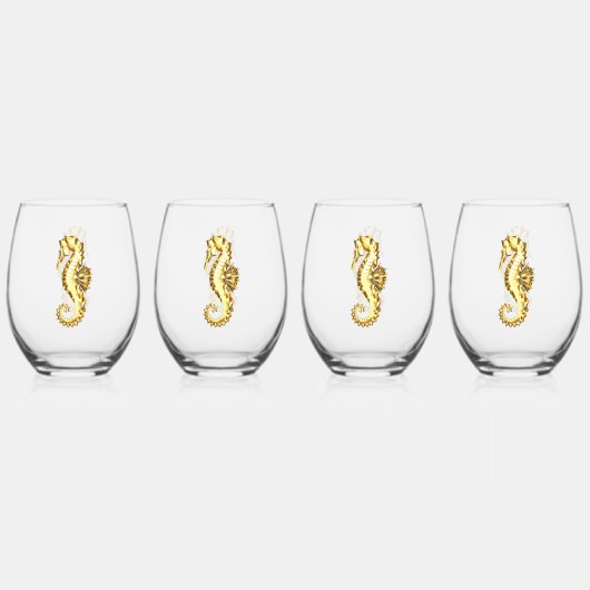 Verre À Vin Sans Pied Hippocampe Polygonal Or (Recto)