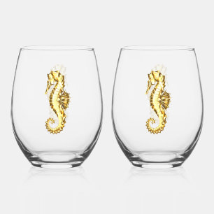 Verre À Vin Sans Pied Hippocampe Polygonal Or