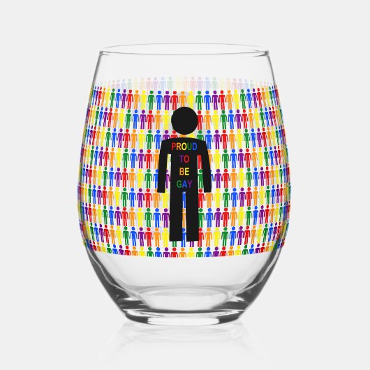 Verre À Vin Sans Pied Hommes gays LGBTQ Silhouette et arc-en-ciel (Recto)