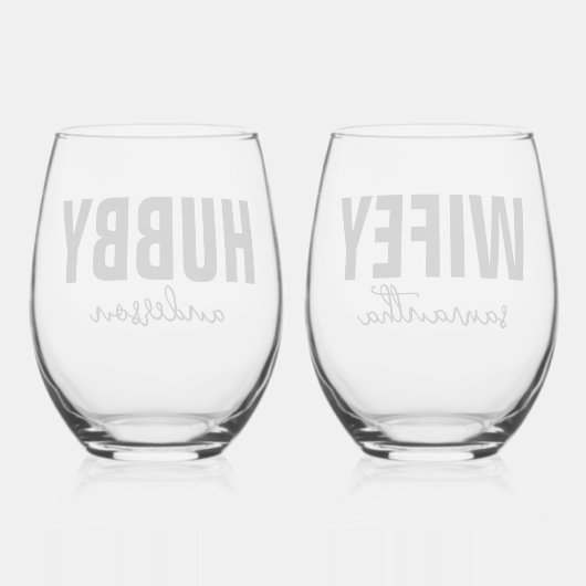 Verre À Vin Sans Pied Hubby et nom Wifey personnalisés (Verso)