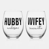 Verre À Vin Sans Pied Hubby et nom Wifey personnalisés (Recto)
