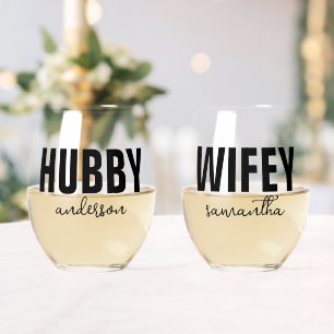 Verre À Vin Sans Pied Hubby et nom Wifey personnalisés