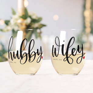 Verre À Vin Sans Pied Hubby Wifey Couple Typographie Conception personna