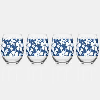 VERRE À VIN SANS PIED HULA HAWAIEN (HIBISCUS) NAVY