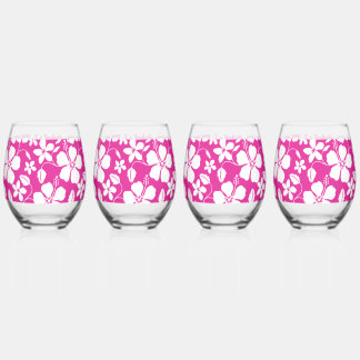 VERRE À VIN SANS PIED HULA HAWAIEN (HIBISCUS) ROSE CHAUD