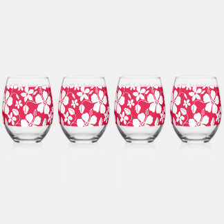 VERRE À VIN SANS PIED HULA HAWAIEN (HIBISCUS) ROUGE