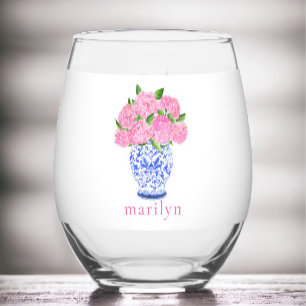 Verre À Vin Sans Pied Hydrangeas Chinoiserie Personnalisés Aquarelle Ros
