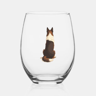 Verre À Vin Sans Pied Illustration de chien Border Collie vintage de dos