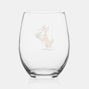 Verre À Vin Sans Pied Illustration de chien de football Corgi vintage Sp