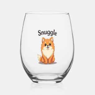 Verre À Vin Sans Pied Illustration de chien mignon Pomeranian câlin vint