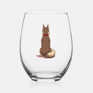 Verre À Vin Sans Pied Illustration vintage vue arrière chien husky marro