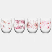 Verre À Vin Sans Pied Impression de fleurs de cerisier illustrée à la ma (Dos)