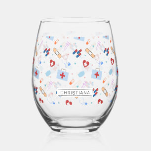 Verre À Vin Sans Pied Infirmière RN personnalisée Docteur Motif Médica