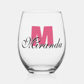 Verre À Vin Sans Pied Initiale de canneberge et nom noir | Moderne (Recto)