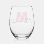 Verre À Vin Sans Pied Initiale de canneberge et nom noir | Moderne (Verso)