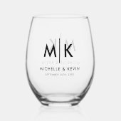 Verre À Vin Sans Pied Initiales Monogrammes modernes Mariage Couple Pers (Recto)