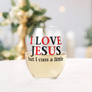 Verre À Vin Sans Pied J'aime Jésus [mais je mange un peu]