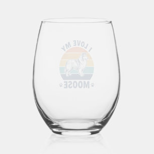 Verre À Vin Sans Pied J'aime mon chien orignal dessin de gravure rétro_1