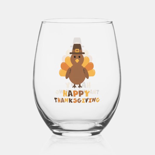 Verre À Vin Sans Pied Jaune mignonne Thanksgiving Turquie (Recto)
