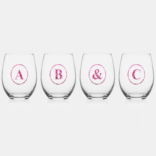 Verre À Vin Sans Pied Jeu customisé, Monogramme Rose (Recto)