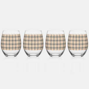 Verre À Vin Sans Pied Joli Tartan Plaid Beige