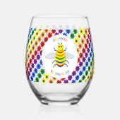 Verre À Vin Sans Pied Jolie LGBT Fière Abeille arc-en-ciel et fleurs (Verso)
