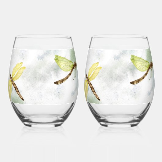 Verre À Vin Sans Pied Jolie libellule jaune imprimé (Gauche)