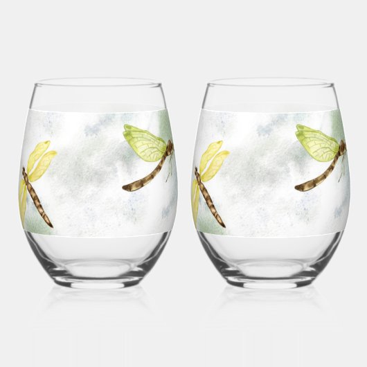 Verre À Vin Sans Pied Jolie libellule jaune imprimé (Droite)