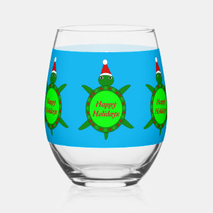 Verre À Vin Sans Pied Jolie tortue de Noël avec coquille de fleurs perso