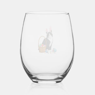 Verre À Vin Sans Pied Jour de Pâques Chat Lapin Oreilles Oeufs Graphique