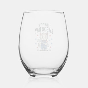 Verre À Vin Sans Pied Joyeuse Fête du Travail Chat Patriote Vintage Créa