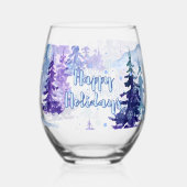Verre À Vin Sans Pied Joyeuses vacances Purple hiver Snowy Trees (Verso)