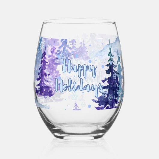 Verre À Vin Sans Pied Joyeuses vacances Purple hiver Snowy Trees (Verso)
