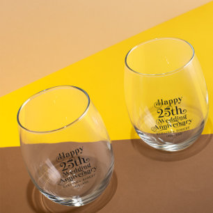 Verre À Vin Sans Pied Joyeux 25e Anniversaire de Mariage Typographie Noi