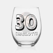 Verre À Vin Sans Pied Joyeux 30e anniversaire Photo et nom de la fête (Recto)