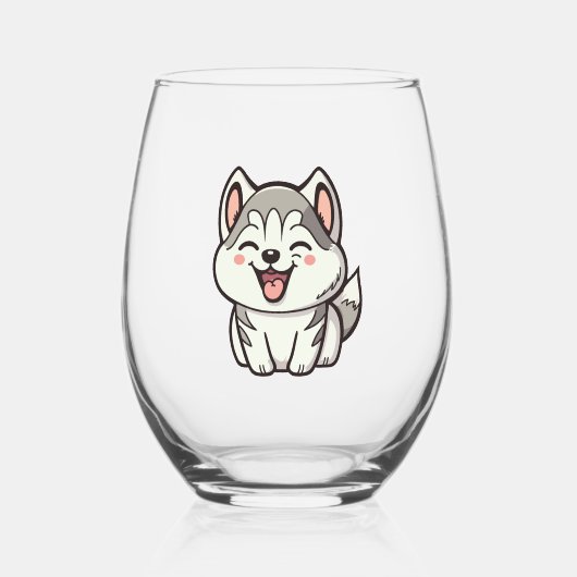 Verre À Vin Sans Pied Joyeux chien roux sibérien (Recto)