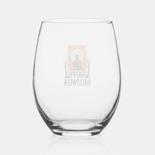 Verre À Vin Sans Pied Joyeux Halloween Maison Hantée Graphique Vintage_1