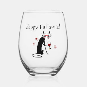 Verre À Vin Sans Pied Joyeux Hallowine ! Pun à vin d'Halloween