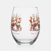 Verre À Vin Sans Pied Joyeux Noël anglais Bulldog Reindeer Père Noël (Recto)